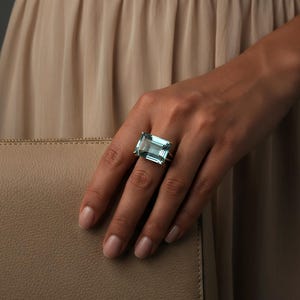 Blauer Topasring · Breiter Rechteckring · Goldring · 14k Solid Goldring · Edelsteinring · November Birthstone Ring