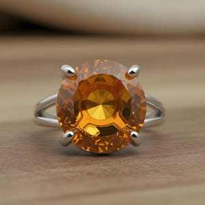 Silver Citrine Ring · Silver Solitaire Ring · 925 Silver Gemstone Ring · November Birthstone Ring · Orange Citrine Ring image 3