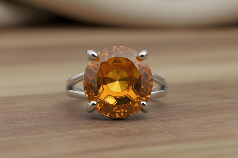 Silver Citrine Ring · Silver Solitaire Ring · 925 Silver Gemstone Ring · November Birthstone Ring · Orange Citrine Ring image 3