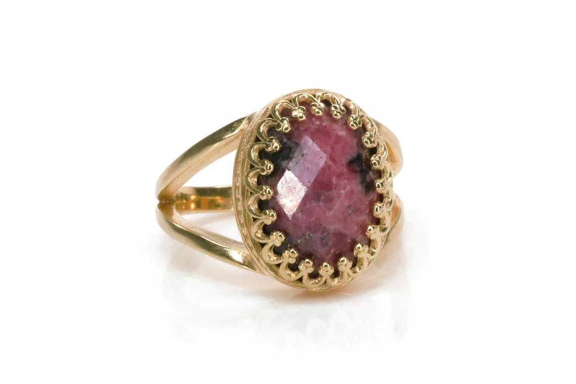 Pink Gold Rhodonite Ring Rose Gold Gemstone Ring Feminine | Etsy