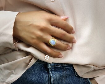Best Gift For Mom · Lace Agate Ring · Gold Filled Ring · Oval Gemstone Ring · Gifts For Mom · Gift For Christmas Jewelry