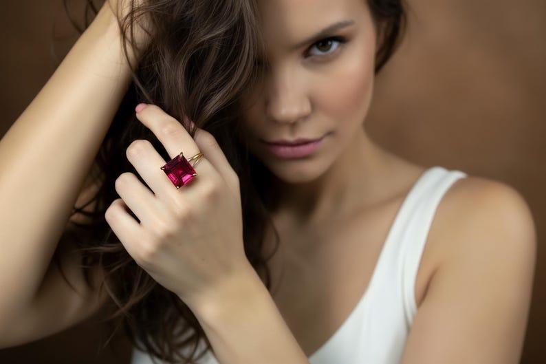 Pink Tourmaline Square Princess Cut Ring · 18k Gold Vermeil Jewelry · October Birthstone image 1