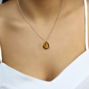 Pear Cut Tiger Eye Necklace · Gemstone Necklace · Energy Pendant · Healing Pendant · Gifts For Her · Wife Gift Necklace
