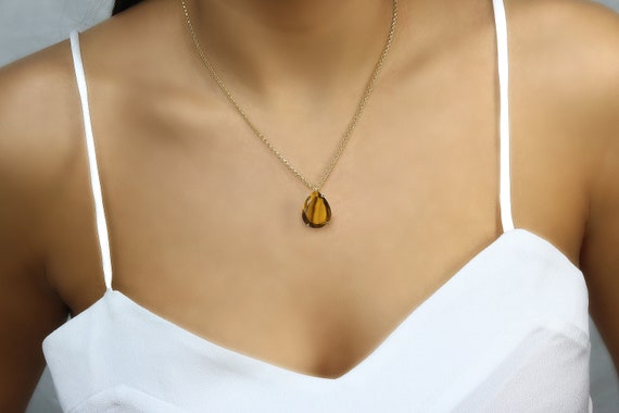Pear Cut Tiger Eye Necklace · Gemstone Necklace · Energy Pendant · Healing Pendant · Gifts For Her · Wife Gift Necklace