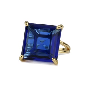 18k Gold Vermeil Ring · Square Cut Ring · September Birthstone Gift Jewelry · Personalized Ring · Engraved Gemstone Ring With Meaning