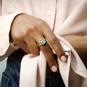 Delicate Labradorite Ring · 14k Gold Ring · Small Gemstone Ring · Double Band Ring · Gold Filled Ring · Solid Gold Ring · Handmade Ring
