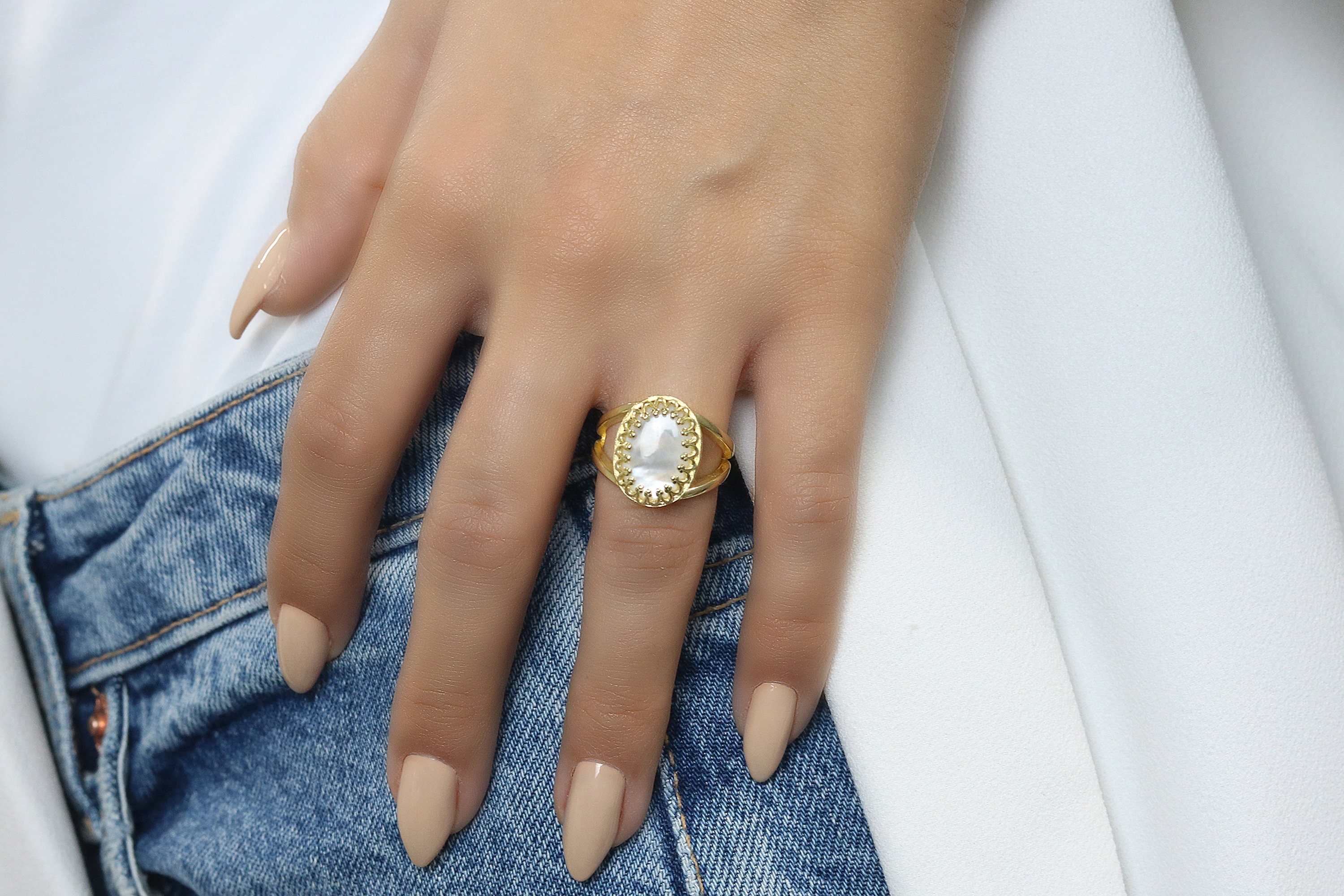925 Sterling Silver 14k Mop Diamond Band Ring Pearl Shell Fine Jewelry For Women Gifts For Her 925 Sterling Silver 14k Mop Diamond Band Ring Pearl Shell Fine Jewelry For Women Gifts For Her