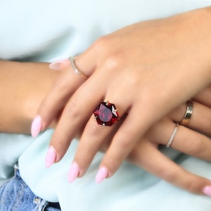 Hexagon Garnet Ring · 18k Gold Ring · January Birthstone Ring · Gemstone Ring Garnet Statement Jewelry