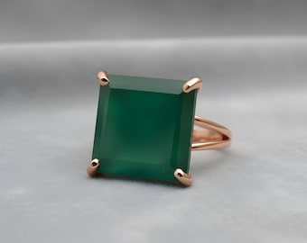 Rose Gold Ring · Green Onyx Ring · Green Ring · Gemstone Ring · Square Ring · Cocktail Ring · Statement Ring · Princess Cut Ring