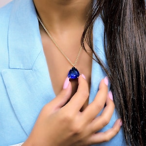 Unique Trillion Sapphire Necklace · Simple Gemstone Pendant · Prong Setting Necklace · September Birthstone Gift
