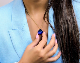 Unique Trillion Sapphire Necklace · Simple Gemstone Pendant · Prong Setting Necklace · September Birthstone Gift