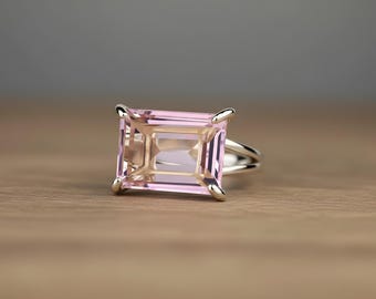 925 Sterling Silver Rose Quartz Ring · Emerald Cut Pink Quartz Ring · Silver Rectangle Ring · Self Love Ring · Gift For Girlfriend