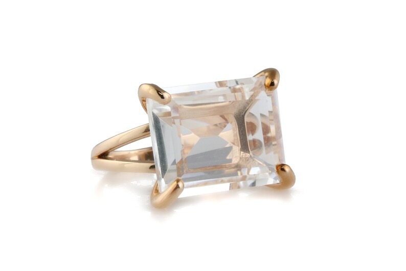 Gold Gemstone Ring Clear Quartz Ring Crystal Quartz Etsy