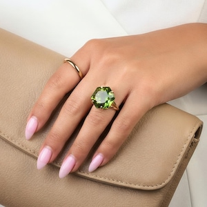 Peridot Hexagon Ring · Hexagon Gemstone Ring · Gold Vermeil Statement Ring · August Birthstone Ring · Hexagon Gold Cocktail Ring