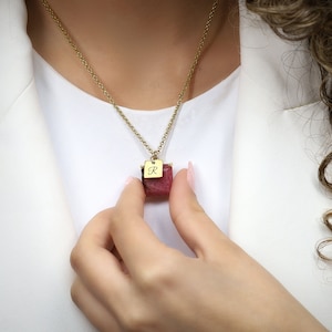 Pink Rhodonite Gemstone Necklace · Gold Personalized Coin Pendant · Initial Necklace · Bridesmaids Gifts · Custom Engraving Charm Pendant