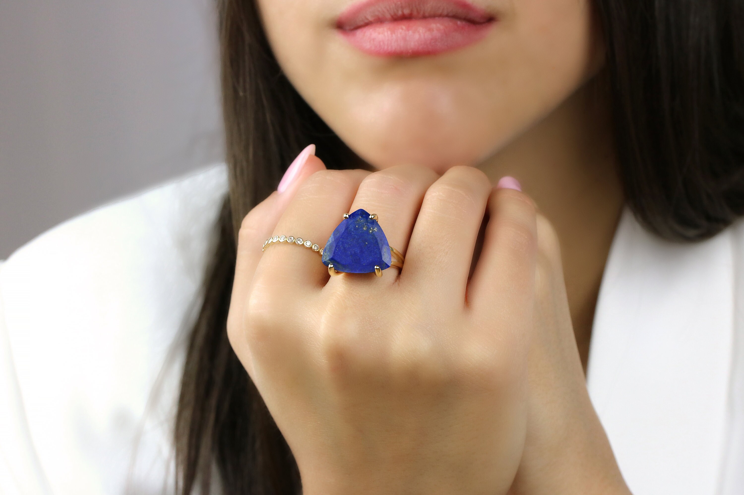 Lapislazuli Ring · Gold Cocktail Ring · Vintage Ring · September Ring · Gold Lapis Ring · Birthstone Ring · Trillion Cut Ring