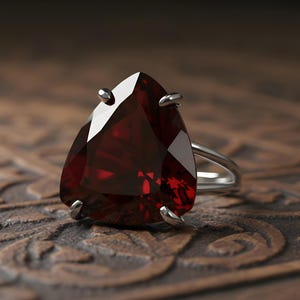 Anillo de granate chapado en oro rosa de 14k · Anillo de granate trillón · Anillo llamativo para mujer · Anillo de gema triangular · Anillo de piedras semipreciosas · Anillo de enero imagen 9
