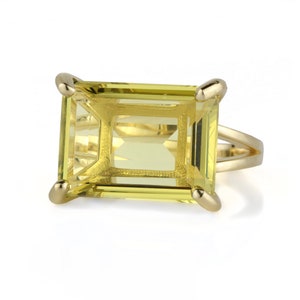 Horizontal Lemon Quartz Ring · Rectangle Ring · Solid Gold Ring · Gemstone Ring · Handmade Ring · Quartz Rings · Gold Filled Ring