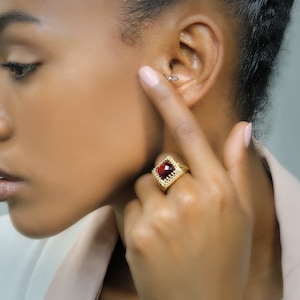 Gold Garnet Ring · January Birthstone Ring · Square Garnet Ring · Faceted Garnet Ring · 14k Gold Filled Ring · Gemstone Ring
