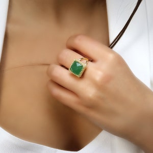 Green Aventurine Ring · Gold Gemstone Ring · Square Ring For Women · Gifts For Her Ring · Vintage Green Ring · Healing Ring