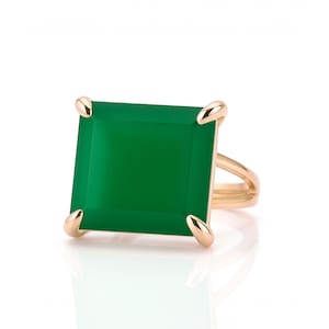 Roségouden ring, groene onyxring, groene ring, edelsteenring, vierkante ring, cocktailring, statementring, princess geslepen ring, handgemaakte ring