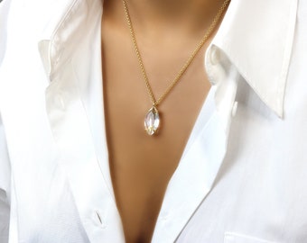 Raw Crystal Quartz Necklace · Marquise Necklace · Clear Quartz Necklace · Diamond Alternative Pendant · Gifts For Her