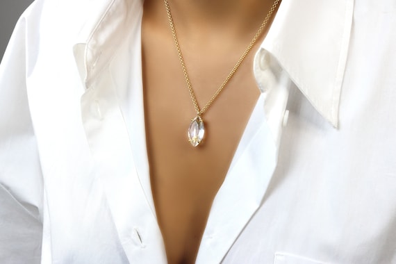 Raw Crystal Quartz Necklace · Marquise Necklace · Clear Quartz Necklace · Diamond Alternative Pendant · Gifts For Her