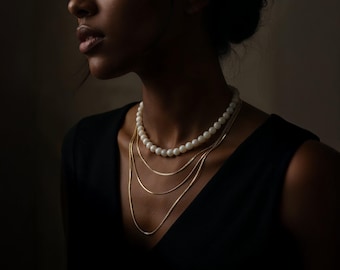 Mother of Pearl Beaded Necklace ·  White Gemstone Necklace · Bridal Wedding Necklace · Natural Beaded Necklace Gift