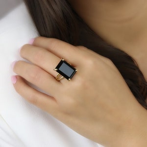 Black Onyx Ring · Gemstone Ring · Gold Ring · Rectangle Ring · Girlfriend Ring · Fashion Ring · Solid Gold Ring · Double Band Ring