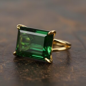 Silver Emerald Ring · Green Emerald Ring · 925 Rectangle Ring · May Birthstone Ring · Large Wide Prong Ring image 5