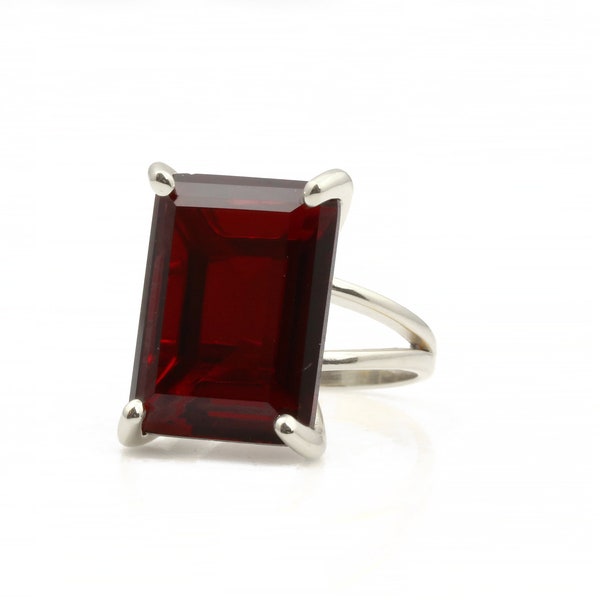 Sterling Silver Garnet Ring · Emerald Cut Garnet Ring ·  January Birthstone Ring · 925 Garnet Ring · Gifts For Her · Statement Ring