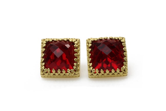 Garnet Gold Earrings 14k Gemstone Earrings Square Garnet Earrings