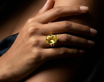Lemon Quartz Pear Ring · Gemstone Teardrop Ring · Vintage Bridal Gold Jewelry