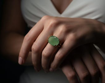 Natural Aventurine Ring · Green Oval Gemstone Ring · 18k Gold Vermeil Ring · Handmade Statement Jewelry · Birthday Gift Ring for Women