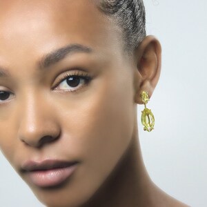 Marquise Cut Earrings · Lemon Quartz Earrings · Long Bridal Earrings · 18k Vermeil Earrings · Bridal Wedding Earrings Gold image 2