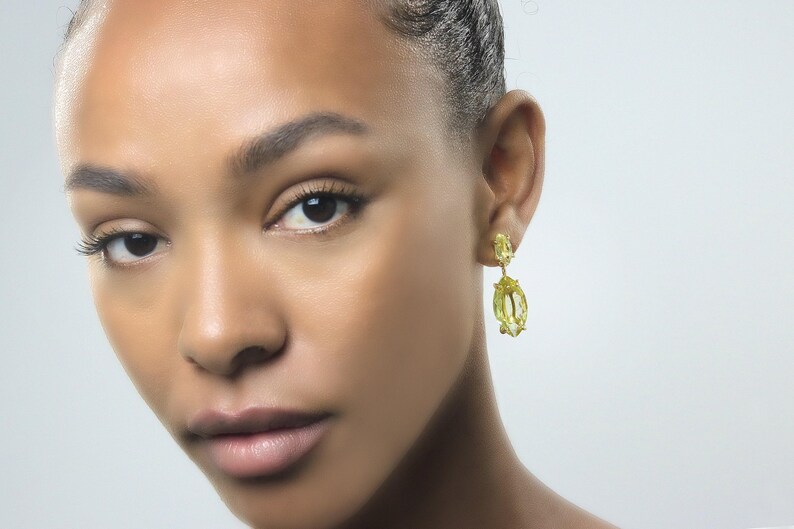 Marquise Cut Earrings · Lemon Quartz Earrings · Long Bridal Earrings · 18k Vermeil Earrings · Bridal Wedding Earrings Gold image 2