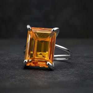 925 シトリンリング · シルバー ジェムストーンリング · 11月の誕生石リング · ステートメント レクタングルリング · ホワイトゴールド シトリンリング