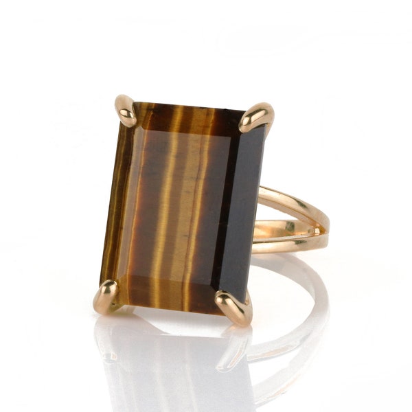 18k Rose Gold Ring · Big Tiger Eye Ring · Gemstone Rings For Women · Rectangle Ring · Emerald Cut Gemstone Ring