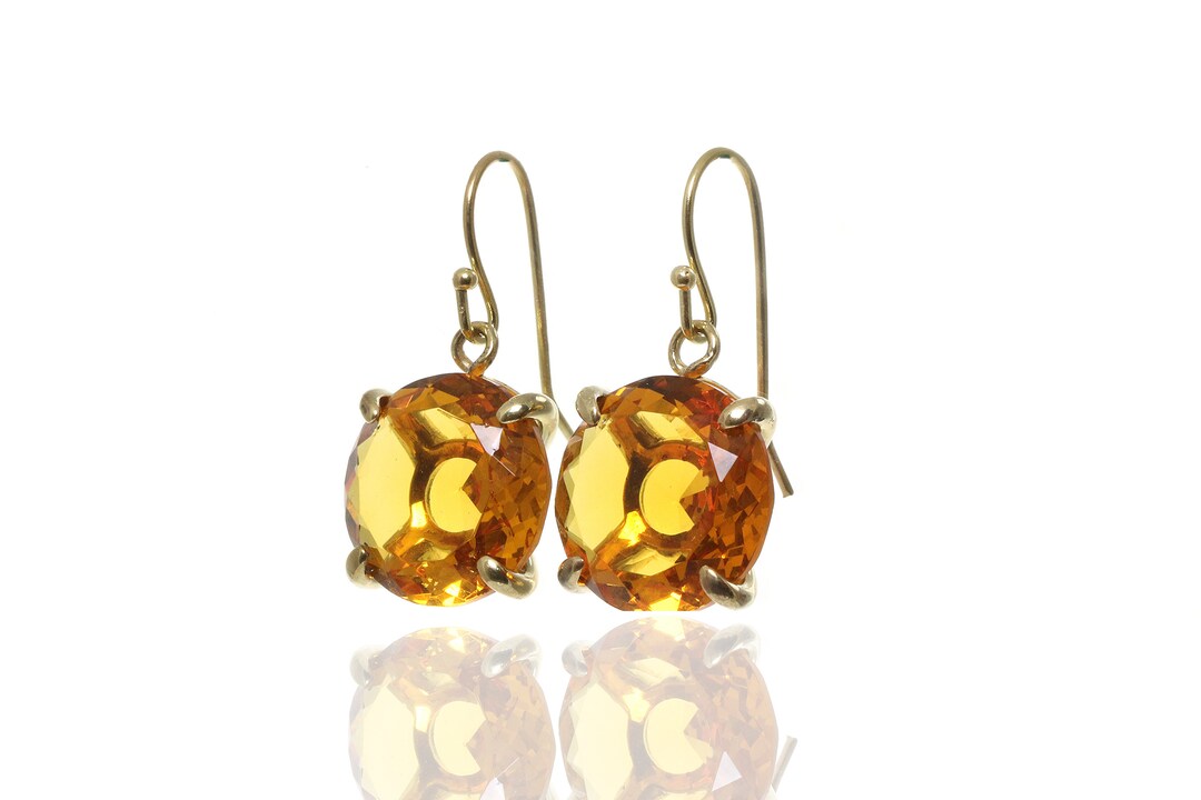 Classic Dangle Gold Earrings for Women November Birthstone Earrings Yellow Citrine Earrings