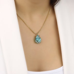 Stunning Labradorite Necklace · Gold Necklace · Large Pendant Necklace · Gold Pendant · Prong Pendant · Long Necklace · Birthstone Necklace