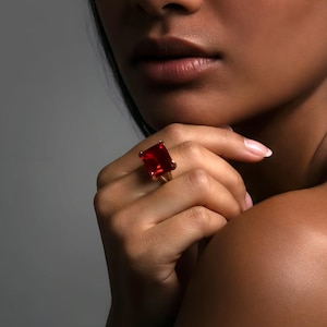 14k Gold Ruby Ring · Rectangle Cut Gemstone Ring · July Birthstone Jewelry · Engraved Ruby Ring