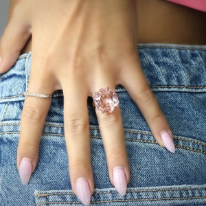 18k Rose Gold Pink Quartz Ring  · Hexagon Rose Quartz Ring · Self Love Gemstone Ring · Love Pink Quartz Ring For Women