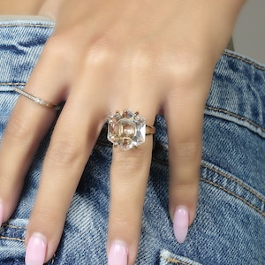 Crystal Quartz Ring · Hexagon Quartz Ring · Clear Quartz Gemstone Ring · Gold Statement Ring · Raw Quartz Natural Stone Ring