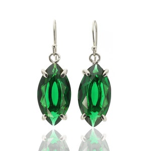 Green Emerald Marquise Earrings Gold Dangle Earrings May Birthstone Earrings Minimalist Prong Earrings 18k Solid Gold Earrings image 6