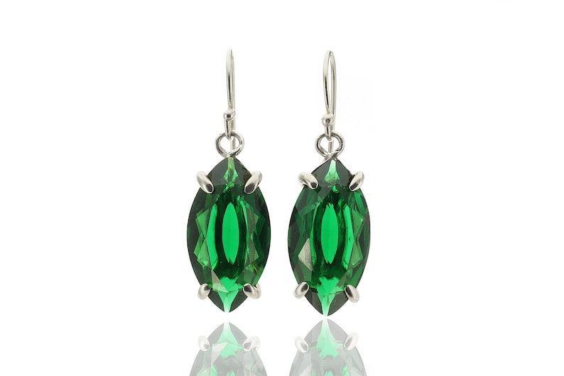 Green Emerald Marquise Earrings Gold Dangle Earrings May Birthstone Earrings Minimalist Prong Earrings 18k Solid Gold Earrings image 6