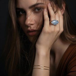 Blue Lace Agate Ring · Large Marquise Ring · Sterling Silver Gemstone Ring · Gift For Mom · 925 Silver Stone Ring · Natural Gem Ring image 2
