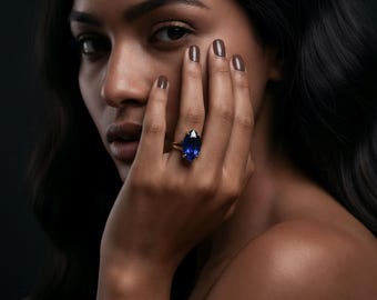 Marquise Sapphire Ring · 14k Solid Gold Ring · September Birthstone Sapphire Ring · Handmade Ring · Long Gemstone Ring