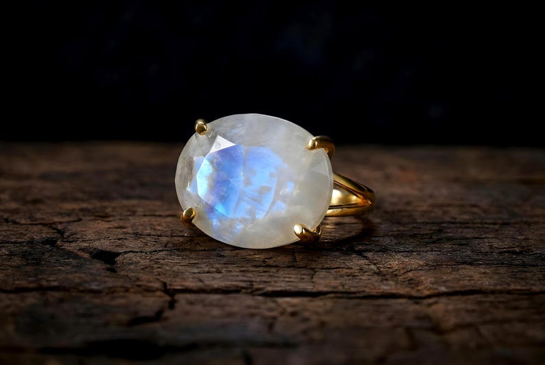 June Birthstone · Rainbow Moonstone Oval Cut Ring · Gemstone Calmness Handmade Jewelry image 6