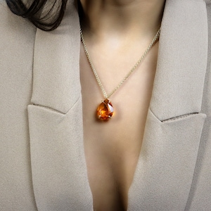Pear Cut Citrine Pendant · November Birthstone Gift · Long Chain Necklace · Long Gemstone Pendant · Gifts For Mom