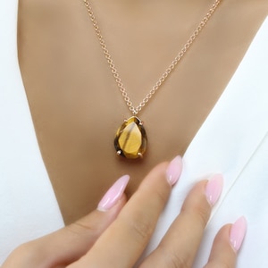 Rose Gold Pear Shape Necklace · Pink Gold 18 Karat Gemstone Necklace · Tiger Eye Pendant Necklace · Holidays Gift Necklaces